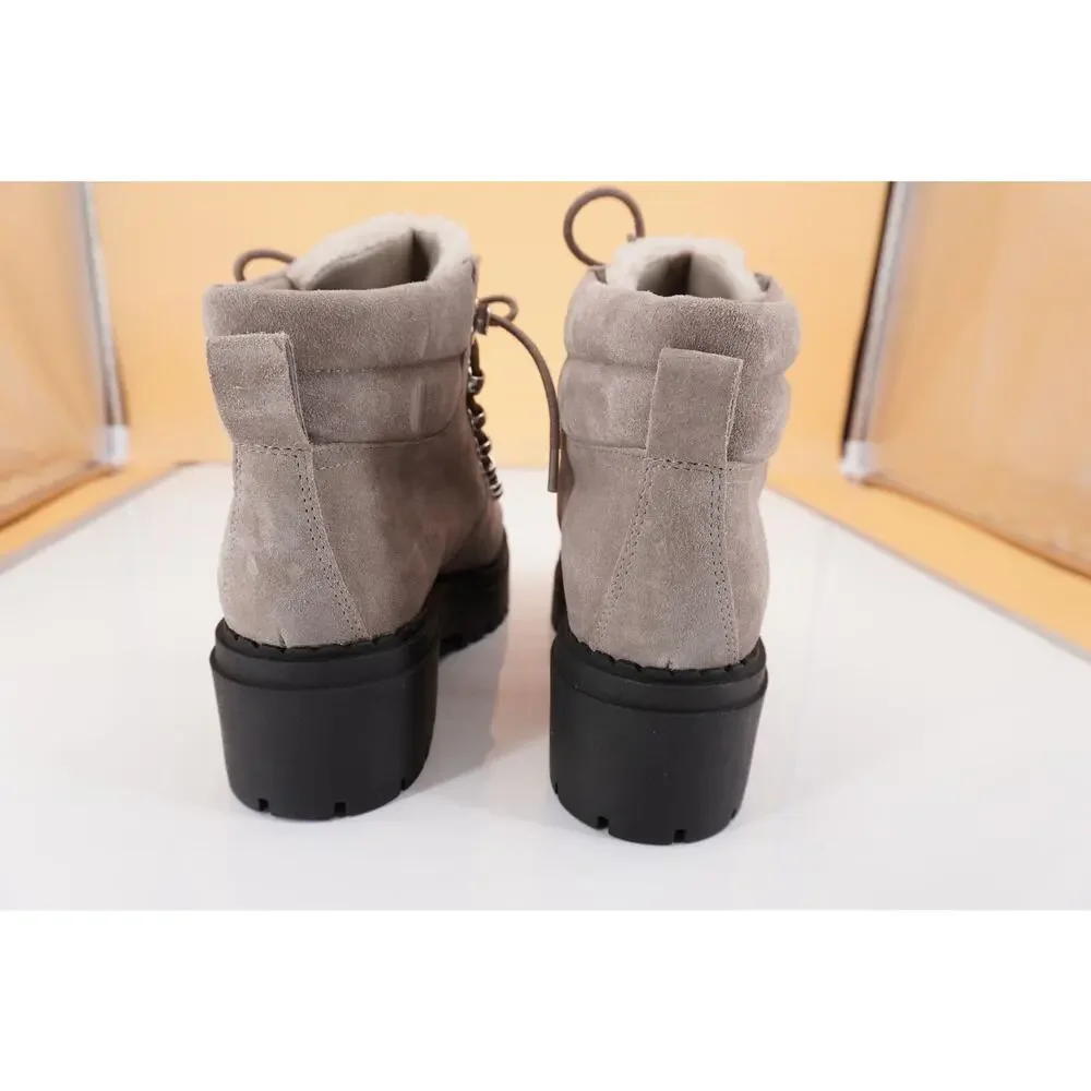 Marc Fisher Nairy grey suede Shearling ankle boot SZ 5 biker Lugg wool $250